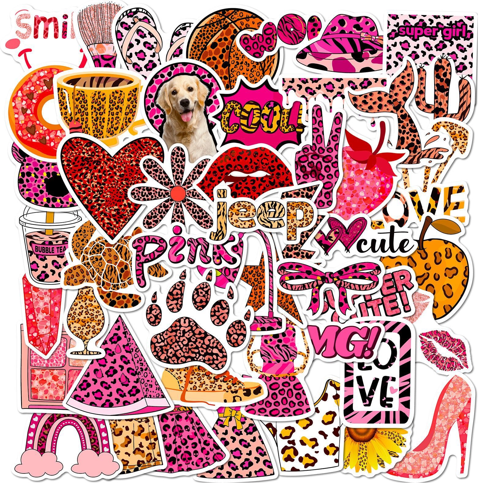 Wholesale 50pcs pink leopard print simple notebook luggage mobile phone photo decoration stickers leopard print dot stickers